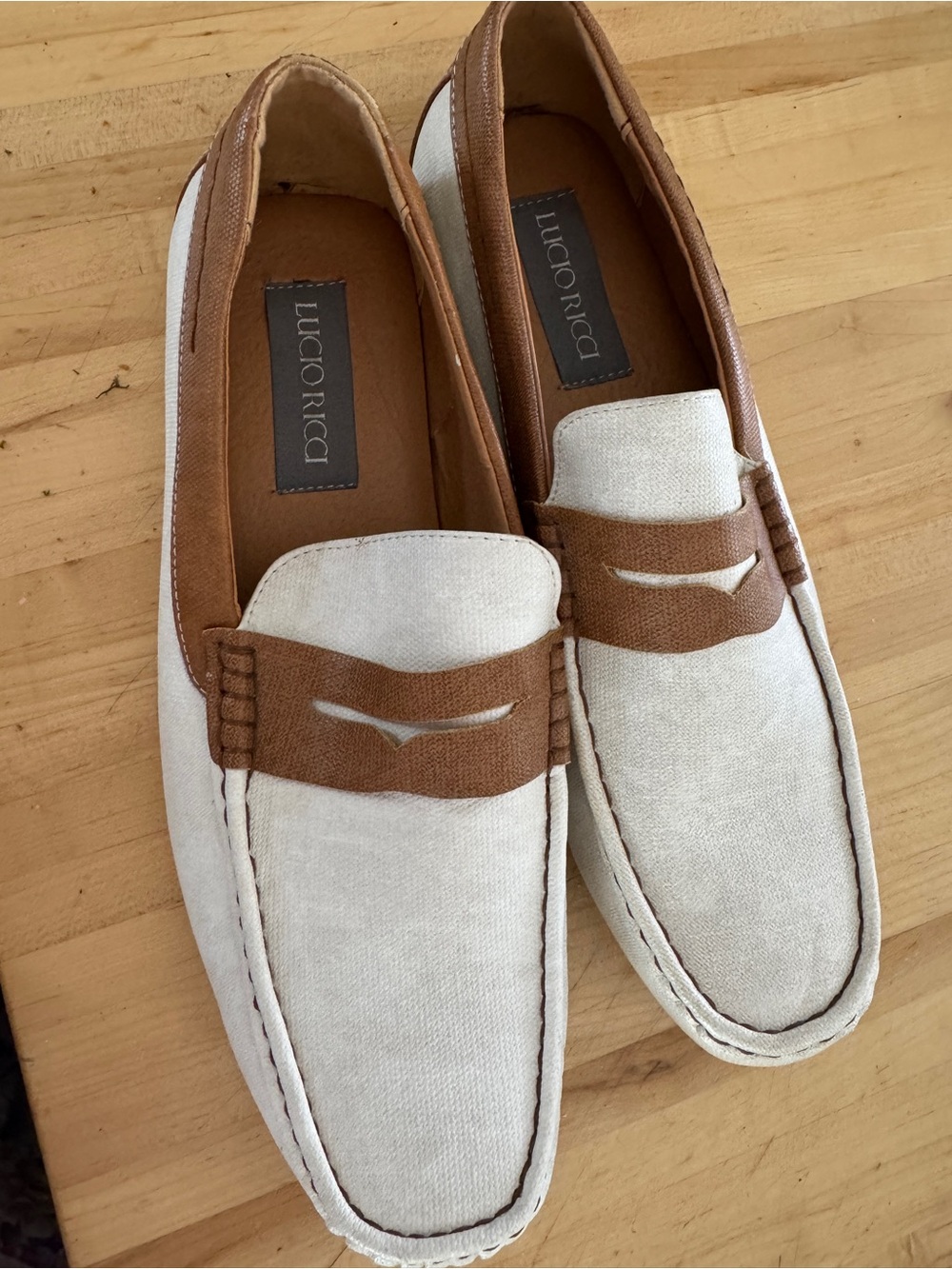 Lucio Ricci Men's Cognac Tan and Cream Penny Loafers